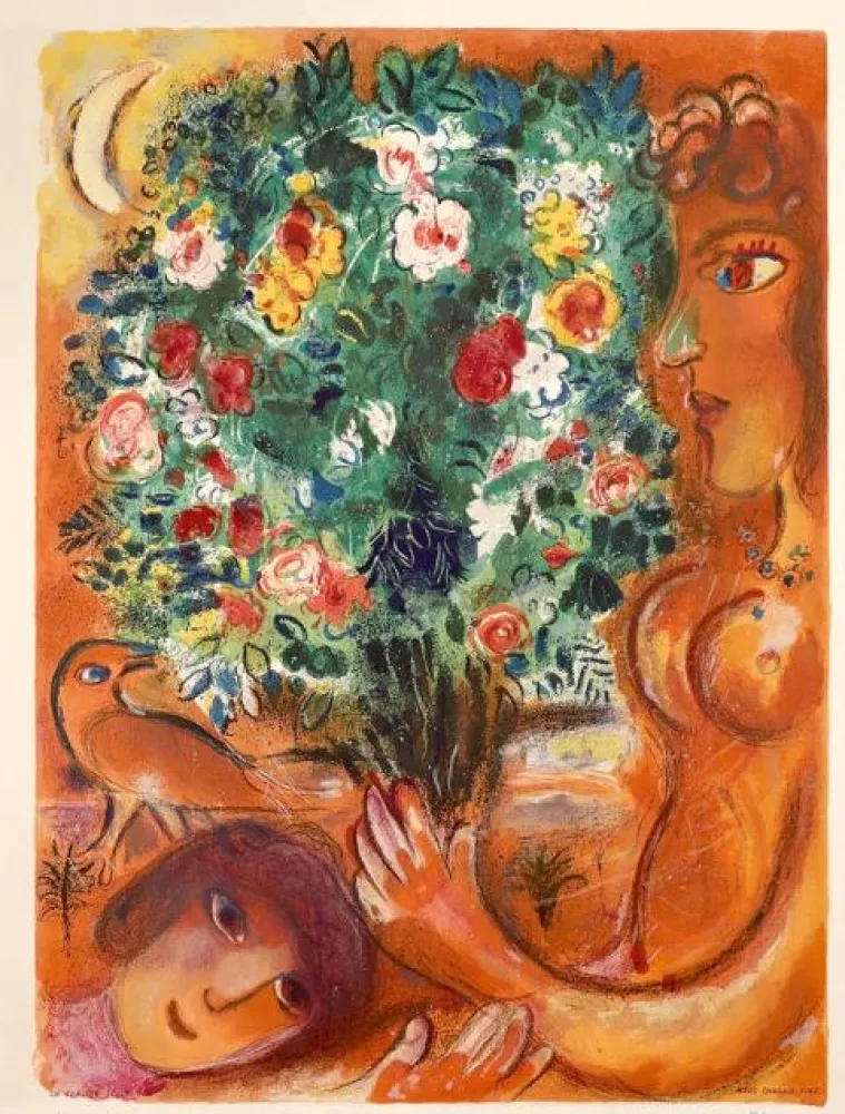 Lithographie Chagall - Femme au bouquet (Woman with Bouquet)