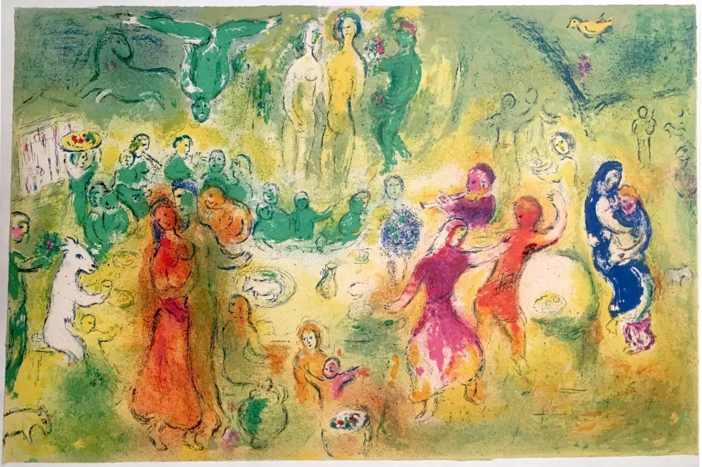 Lithographie Chagall - FESTIN NUPTIAL DANS LA GROTTE DES NYMPHES (Daphnis & Chloe - 1961)