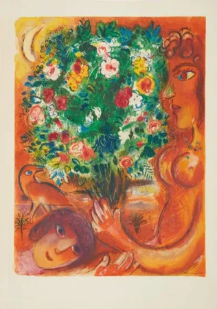 Lithographie Chagall - Fiancés dans le ciel de Nice (Finaces in the Sky at Nice)