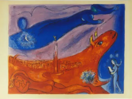 Lithographie Chagall - La Bastille (The Bastille)