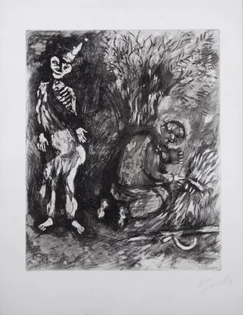 Radierung Und Aquatinta Chagall - La mort et le bûcheron (Death and the Woodcutter, from the fables of La Fontaine)