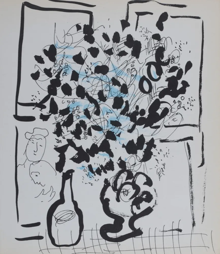 Lithographie Chagall - Le bouquet noir et bleu