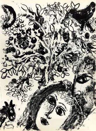 Lithographie Chagall - Le Couple Devant L’Arbre  
