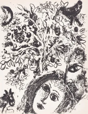 Lithographie Chagall - Le Couple Devant L’Arbre