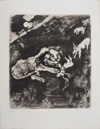 Stich Chagall - Le lion fourbe (La Génisse, la Chèvre, et la Brebis, en société avec le Lion)