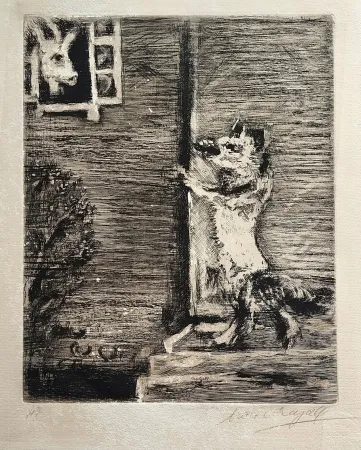Radierung Chagall - Le Loup, La chevre, et le chevreau, from La Fontaine. Les fables