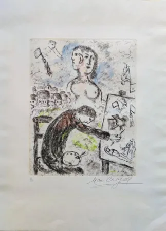 Radierung Und Aquatinta Chagall - Le Peintre, from Songes (cf. C. books 112)