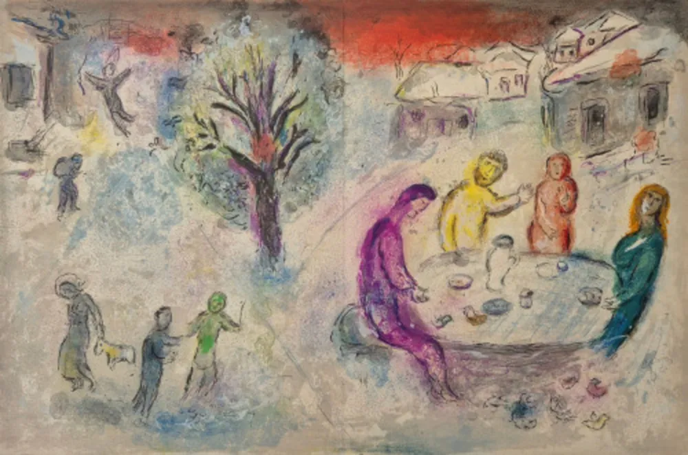 Lithographie Chagall - Le repas chez Dryas, from Daphnis et Chloé