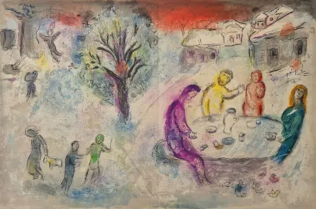 Lithographie Chagall - Le repas chez Dryas, from Daphnis et Chloé