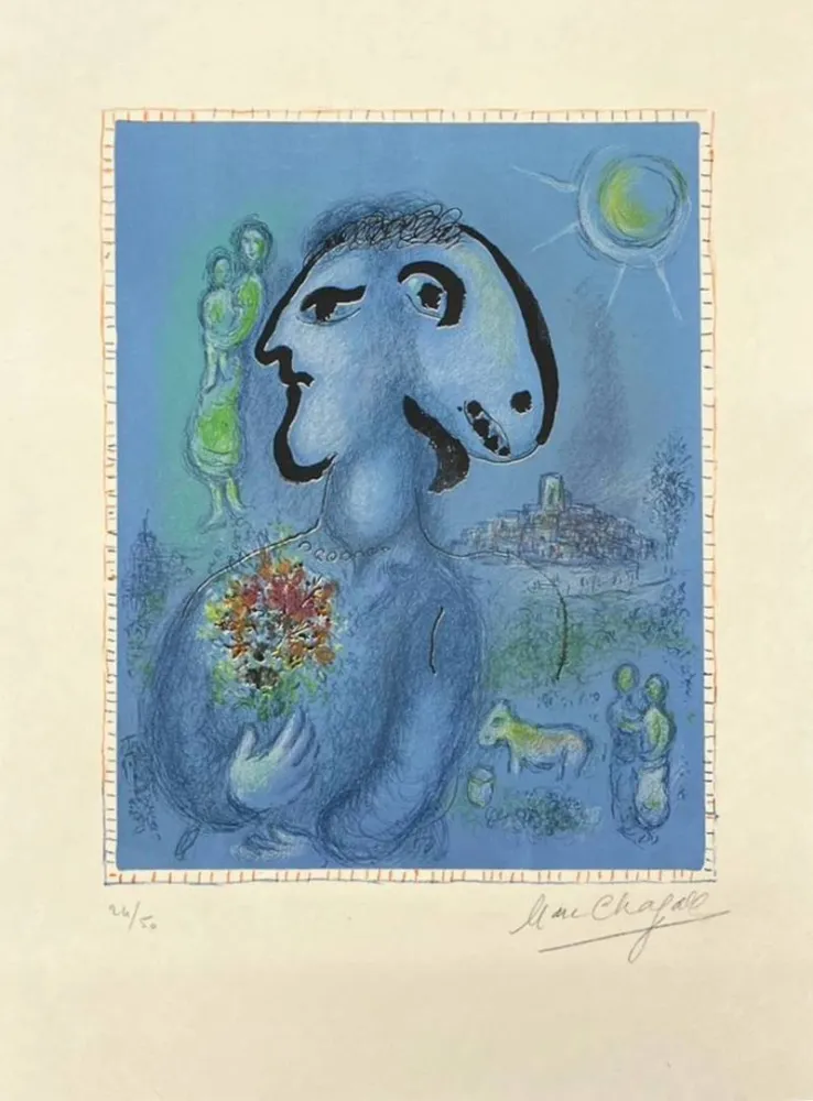 Lithographie Chagall - Le village bleu