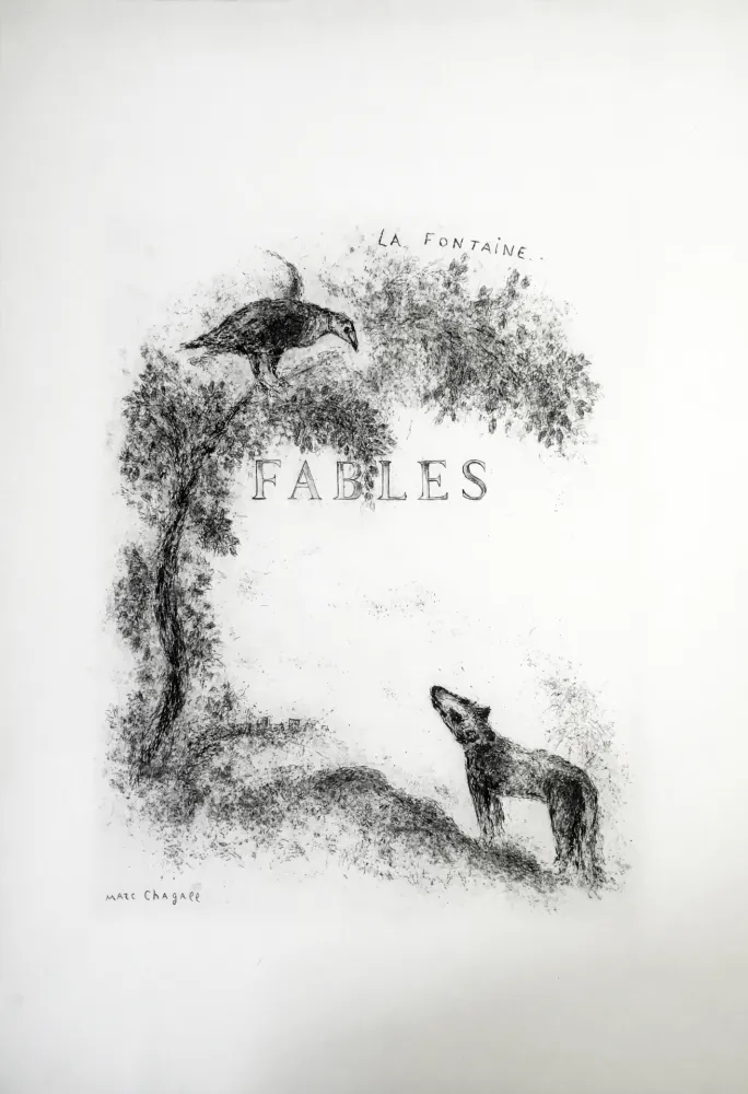 Radierung Chagall - LES FABLES DE LA FONTAINE (Couverture gravée du tome 1). 1952