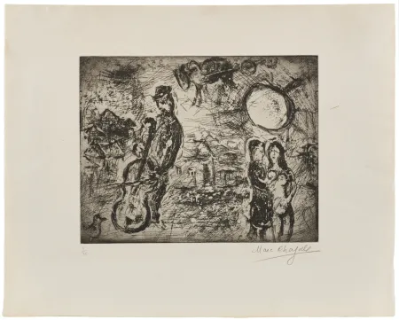 Stich Chagall - Marc Chagall (1887–1985) – Le Violoncelliste du Village- Etching on paper – 1967