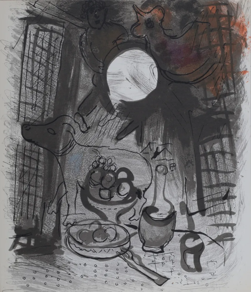 Lithographie Chagall - Nature morte brun