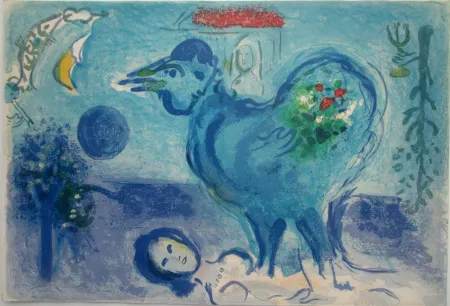 Lithographie Chagall - Paysage au Coq