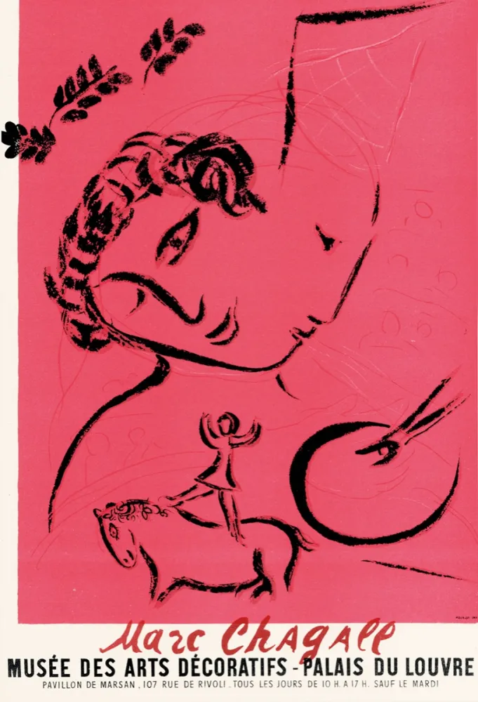Lithographie Chagall - Peintre en rose