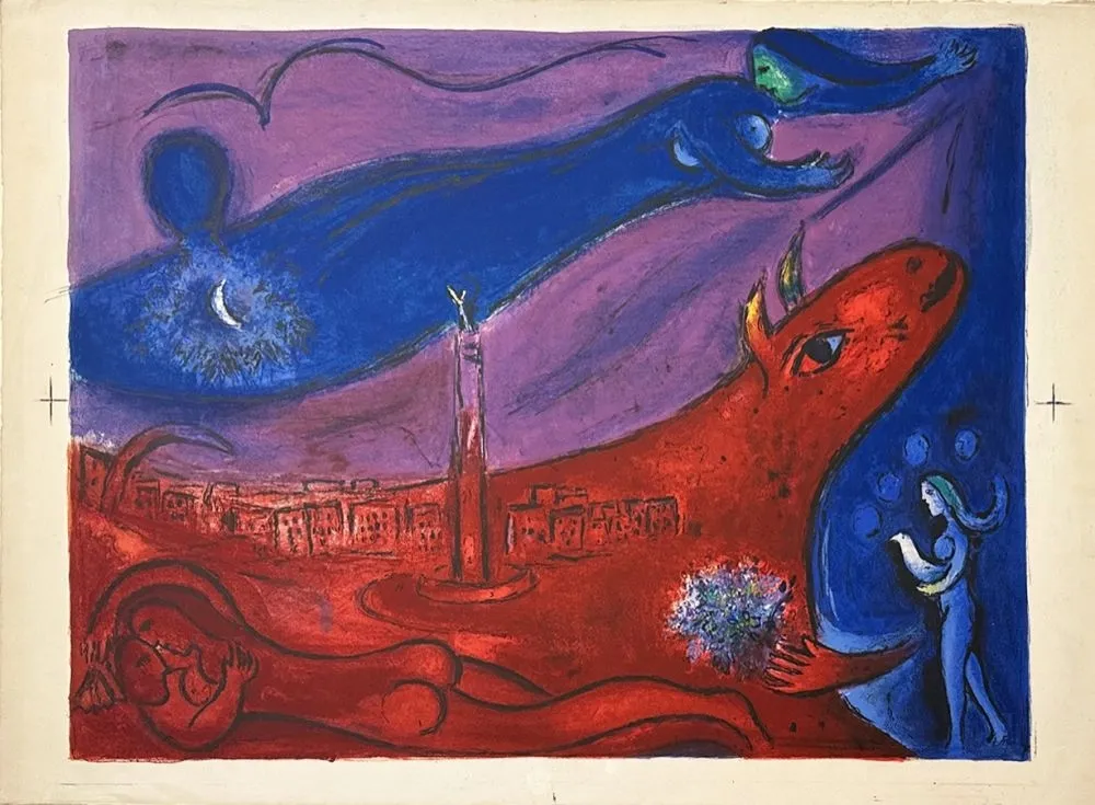 Lithographie Chagall - Place de la Bastille