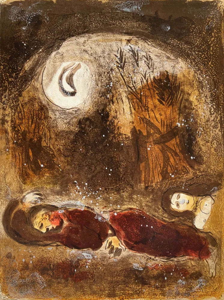 Lithographie Chagall - Ruth at the feet of Boaz