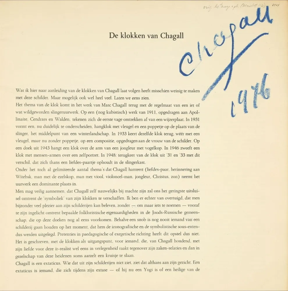Illustriertes Buch Chagall - Signed - Der Klokken Van Chagall