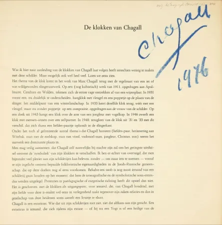 Illustriertes Buch Chagall - Signed - Der Klokken Van Chagall