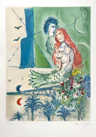 Lithographie Chagall - Sirène au Poète 