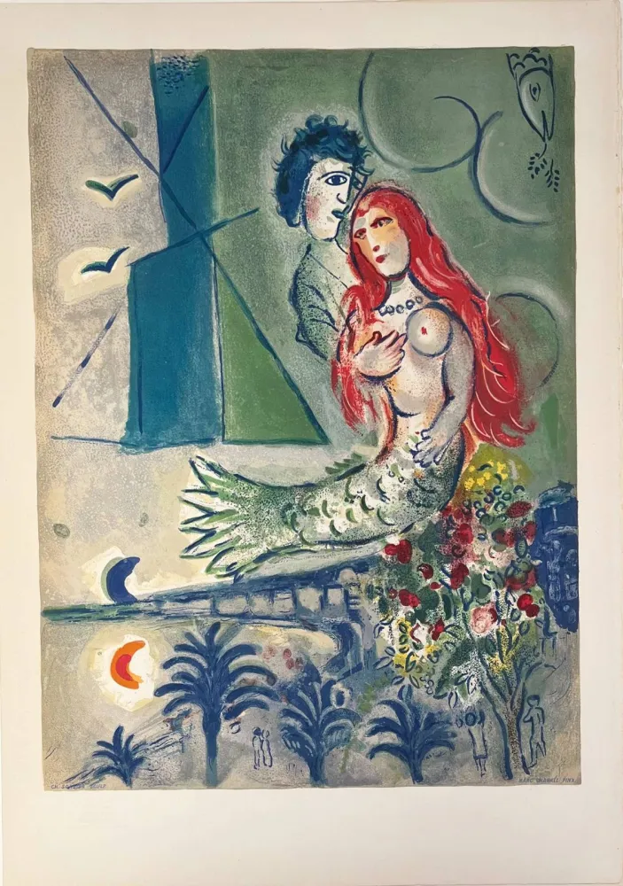 Lithographie Chagall - Sirène au Poète (Sirene with Poet)
