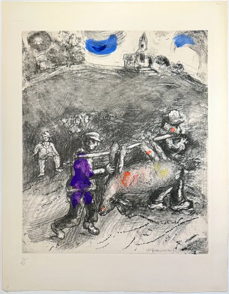 Radierung Chagall - The Miller, His Son, and the Donkey