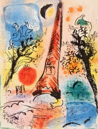 Lithographie Chagall - Vision de Paris