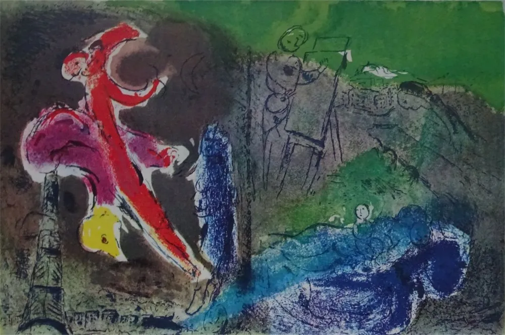 Lithographie Chagall - Vision de Paris, 1952