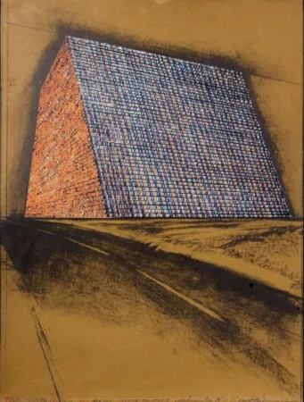 Lithographie Christo - Texas Mastaba, Project For 500,000 Stacked Oil Drums