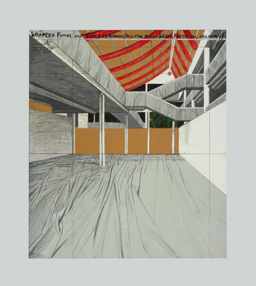Lithographie Christo - Wrapped floors and covered windows (Project for Museum Wurth Kenzelsau)