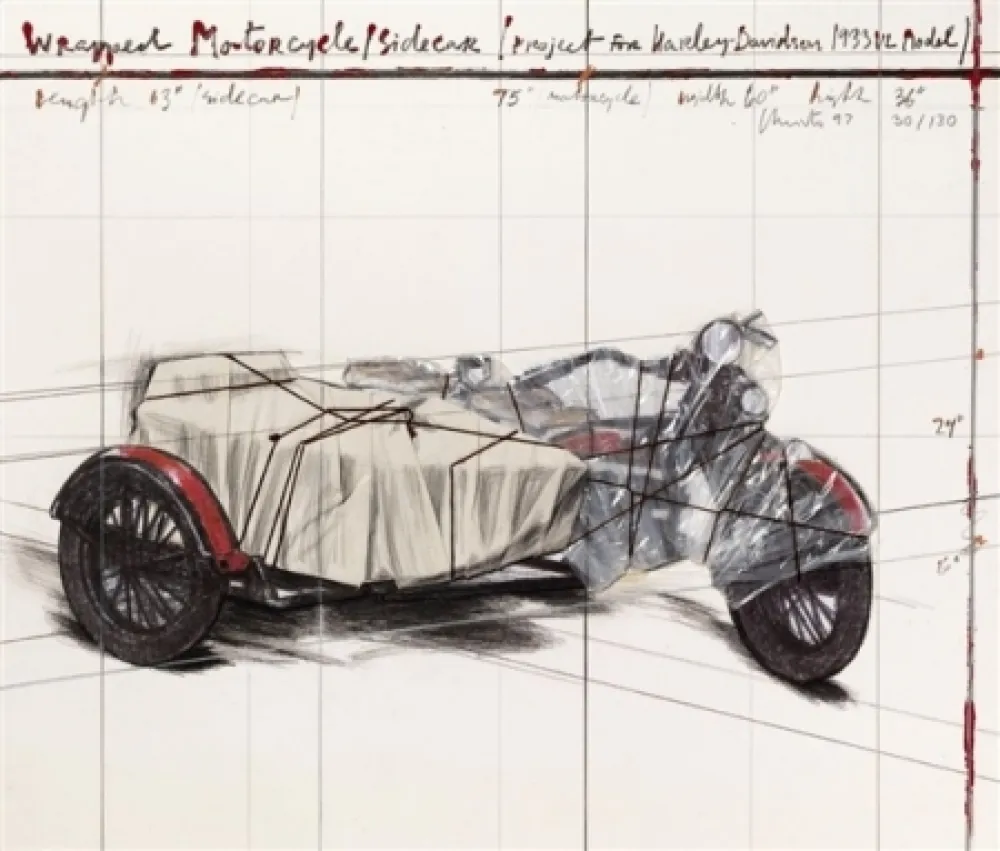 Lithographie Christo - Wrapped Motorcycle/Sidecar