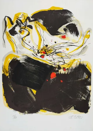 Lithographie Chu Teh Chun  - Composition en jaune, noir et rouge