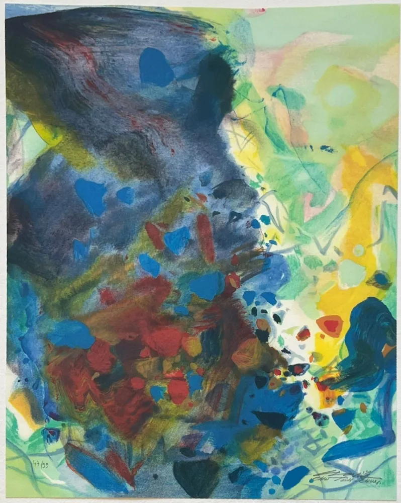 Lithographie Chu Teh Chun  - Saison bleue (Planche VII) 