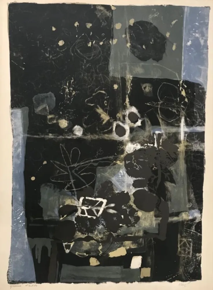 Lithographie Clavé - Feuille de nuit 
