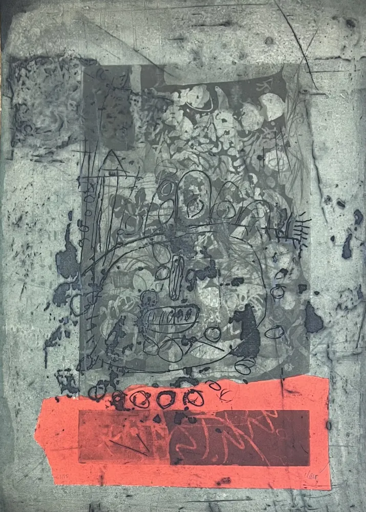 Stich Clavé - Gravure aquatinte et carborundum En vert et rouge, 1971