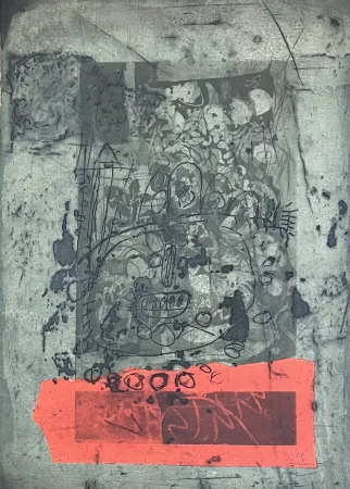 Stich Clavé - Gravure aquatinte et carborundum En vert et rouge, 1971