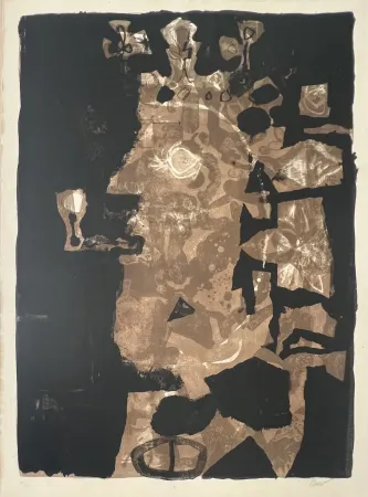 Lithographie Clavé - Le roi à la pipe , 1952