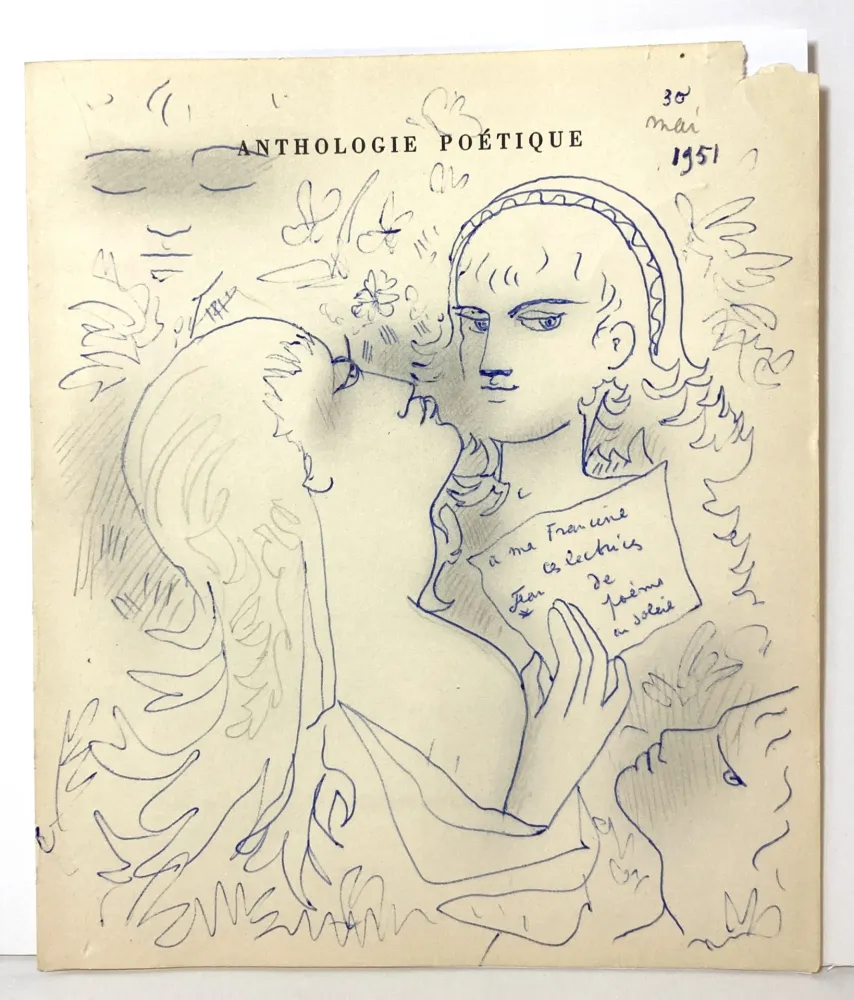 Keine Technische Cocteau - Dessin au stylo bleu et mine de plomb,