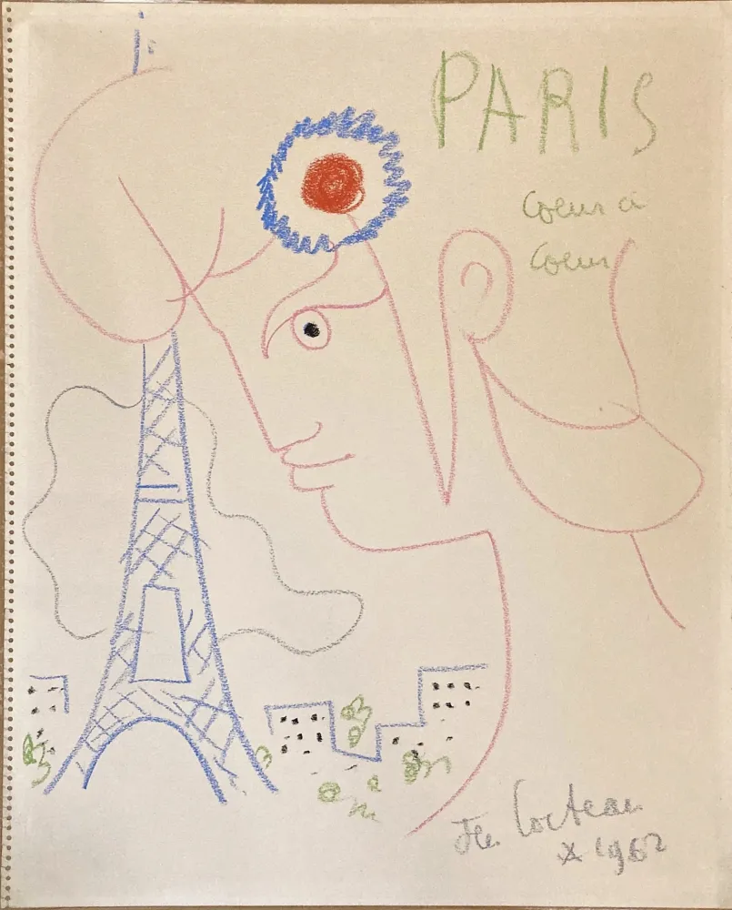 Keine Technische Cocteau - Profil de Marianne avec Tour Eiffel. Dessin