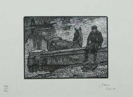 Holzschnitt Colin - Le cheval au bain