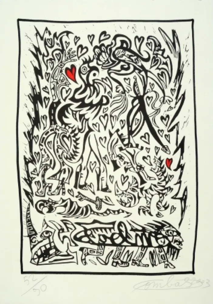 Linolschnitt Combas - Composition