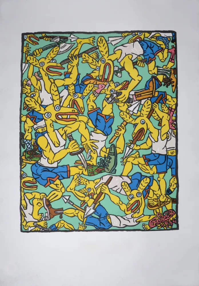 Lithographie Combas - Les Lapins jaunes, 1984