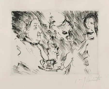 Kaltnadelradierung Corinth - Drei Personen am Tisch