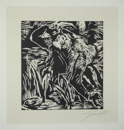 Holzschnitt Corinth - Rückwärts gebeugter weiblicher Akt (Reclining Female Nude)