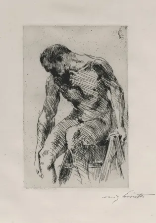 Radierung Corinth - Sitzender männlicher Akt