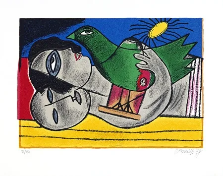 Siebdruck Corneille - Couple à l'oieau