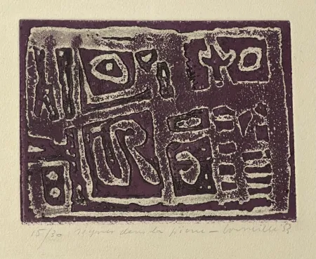 Radierung Und Aquatinta Corneille - Eau-forte encadrée en couleurs Signes dans la pierre, 1953. Numéro 15/30
