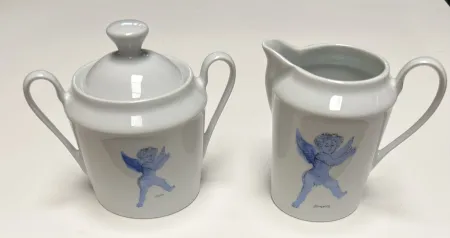 Keramik Corneille - Ensemble sucrier + Pot à lait L'Ange d'après Rubens, Porcelaine de Limoges, 2002
