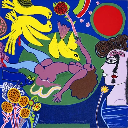 Siebdruck Corneille - Femme à la fleur