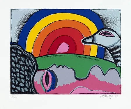 Siebdruck Corneille - Femme à l'arc-en-ciel